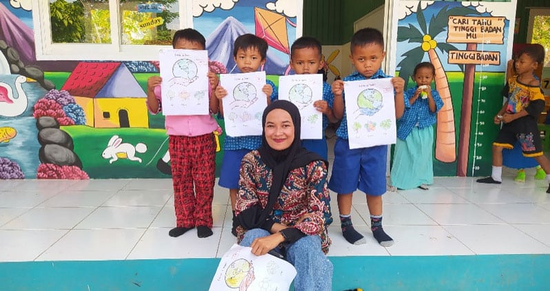 “Let’s protect the Planet” themed colouring lesson at one of my schools